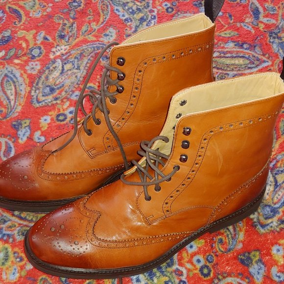 Mercanti Fiorentini Mens Wingtip Cognac Boot Size 11 Rubber Sole Two Tone